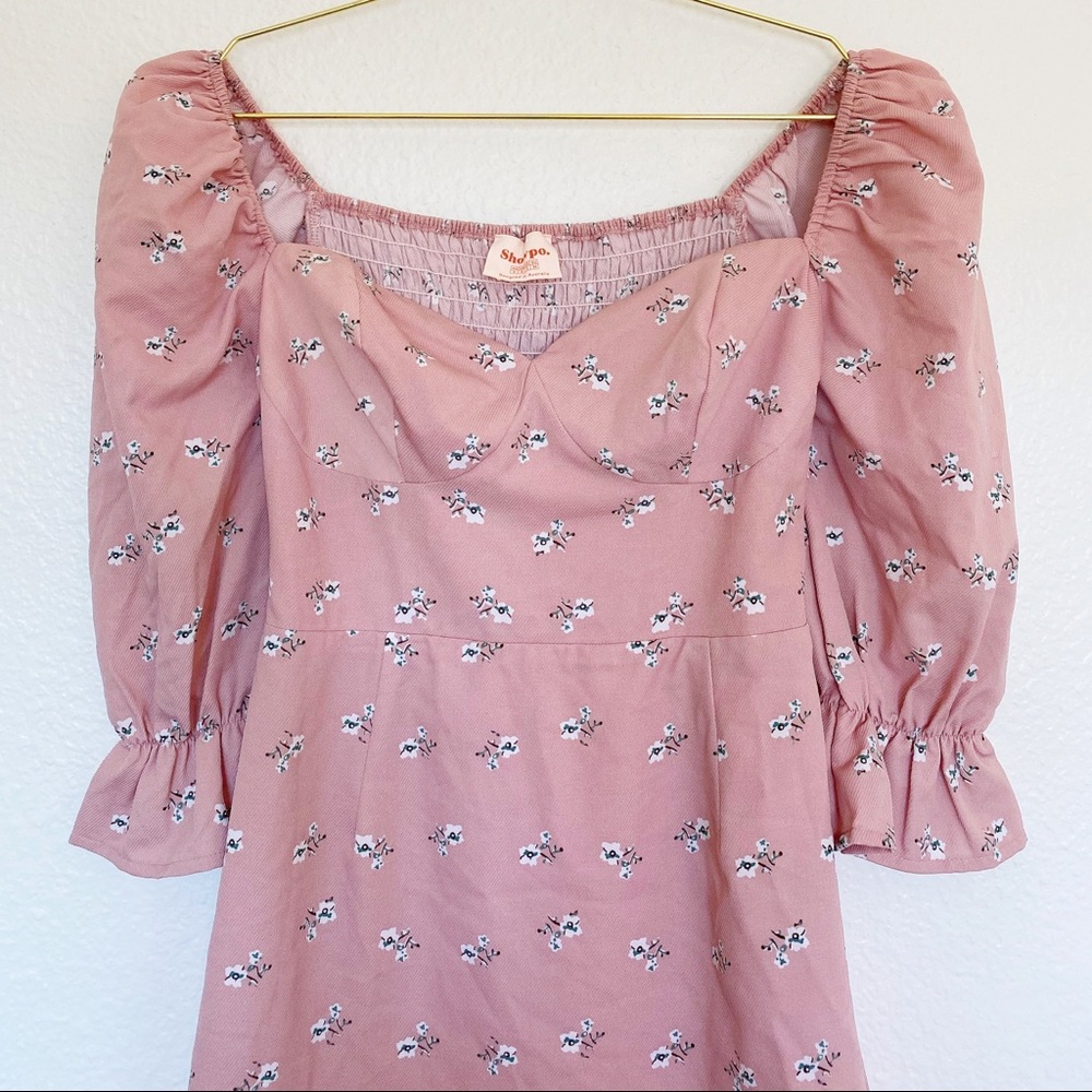SHOWPO Pink Floral Sweetheart Mini Dress w/ Puffy Sleeves SZ 2 - Picture 3 of 4